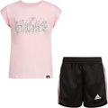 Adidas Girls 2 Piece Graphic Tee & Mesh Short Set