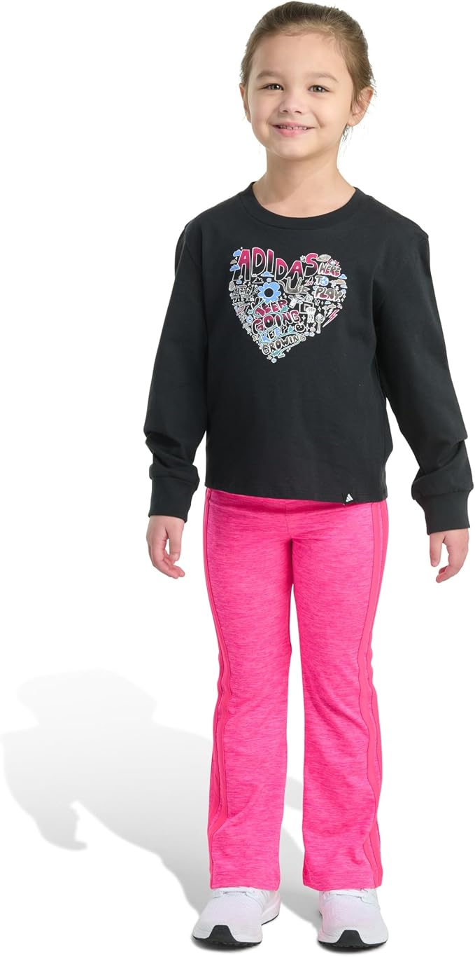Adidas Baby Girls Two Piece Long Sleeve Graphic T-Shirt and Flare Pants Set