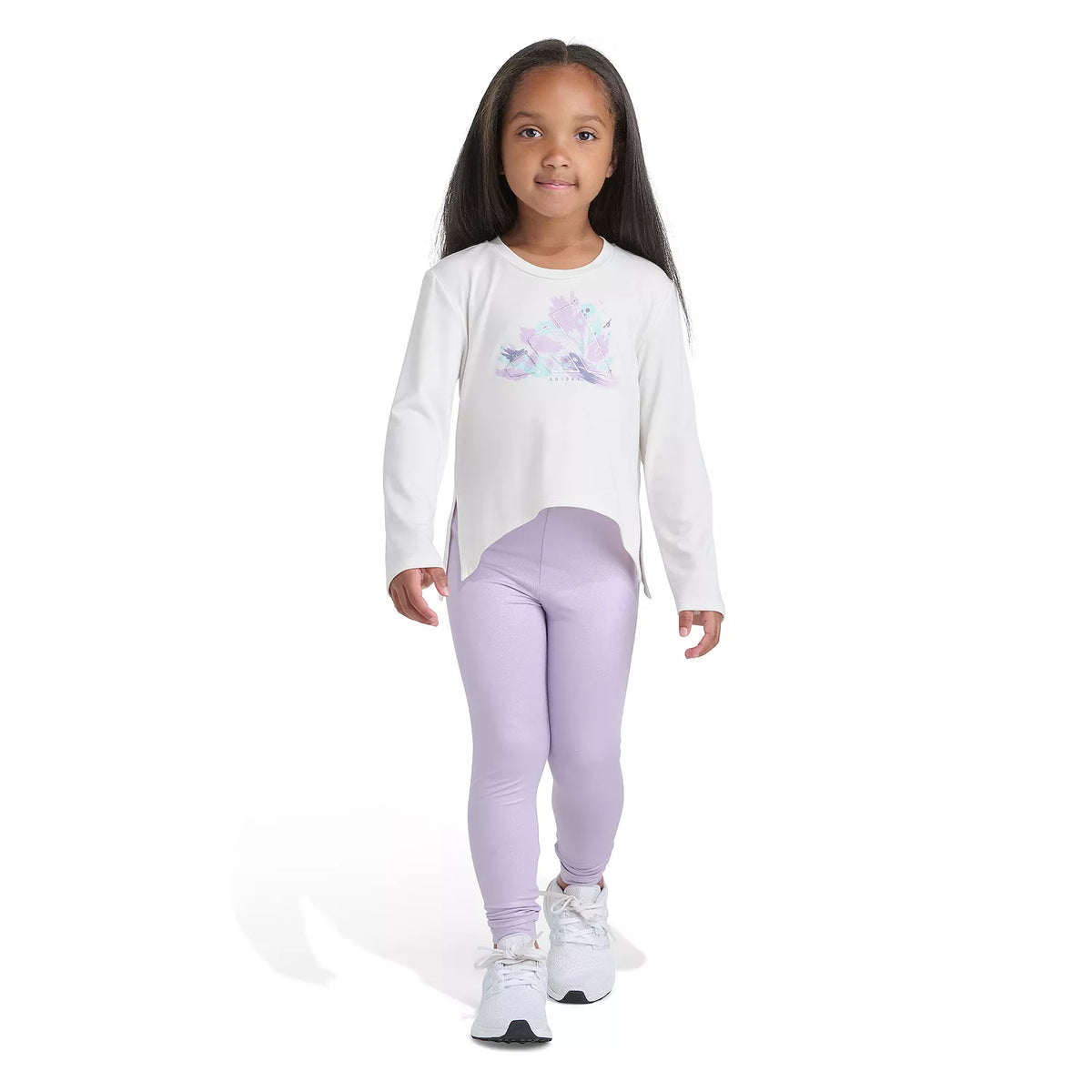 Adidas Long Sleeve Graphic Tee & Glitter Leggings Set