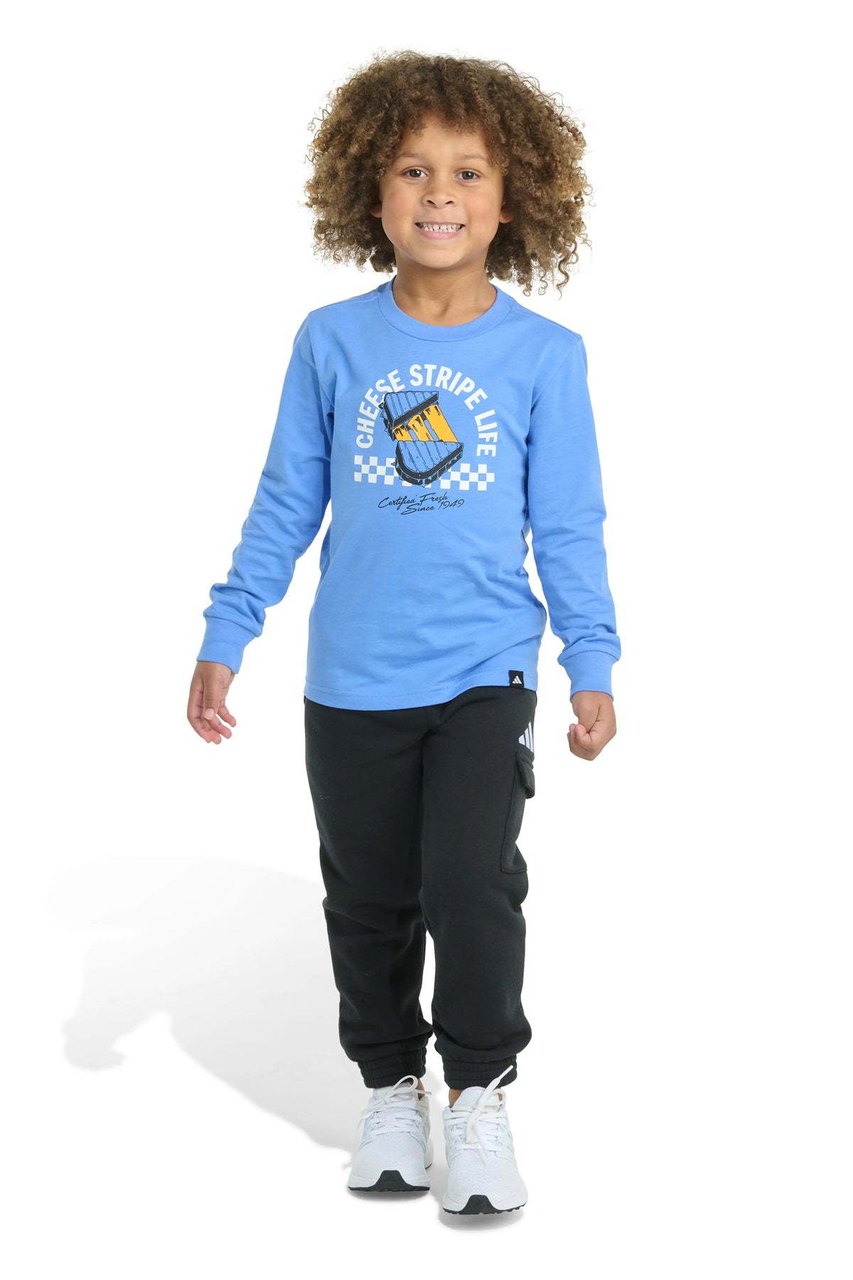 Adidas Long Sleeve Graphic Cotton Tee & Elastic Waistband Cargo Jogger Set