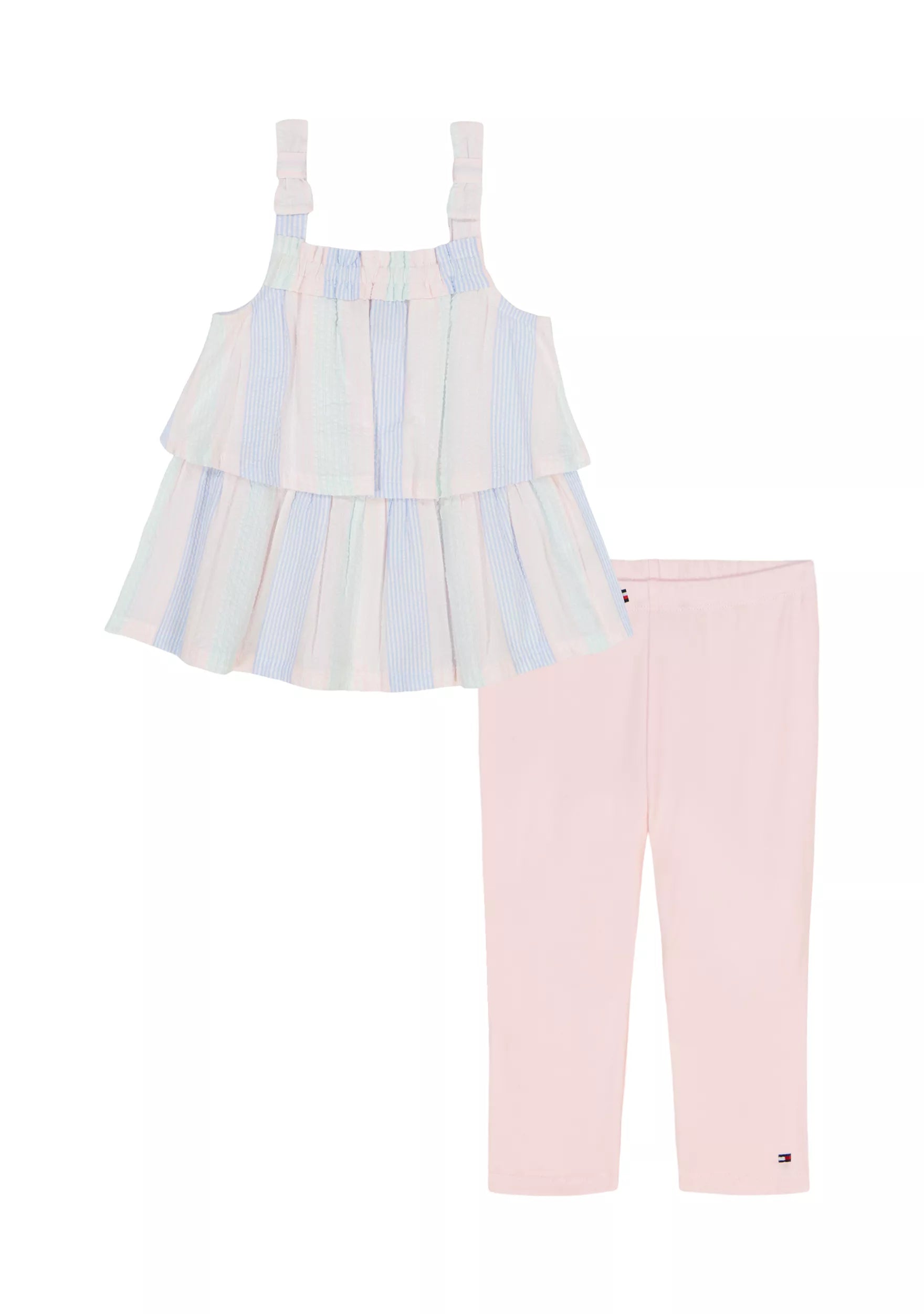 Tommy Hilfiger Double Ruffle Seersucker Top and Leggings Set