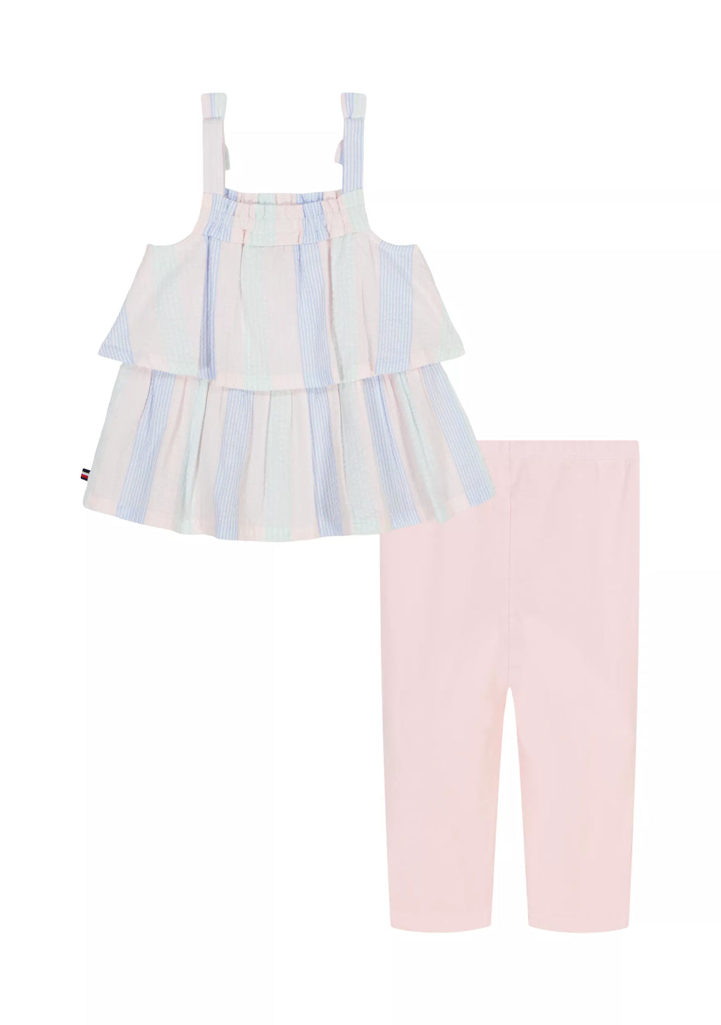 Tommy Hilfiger Double Ruffle Seersucker Top and Leggings Set