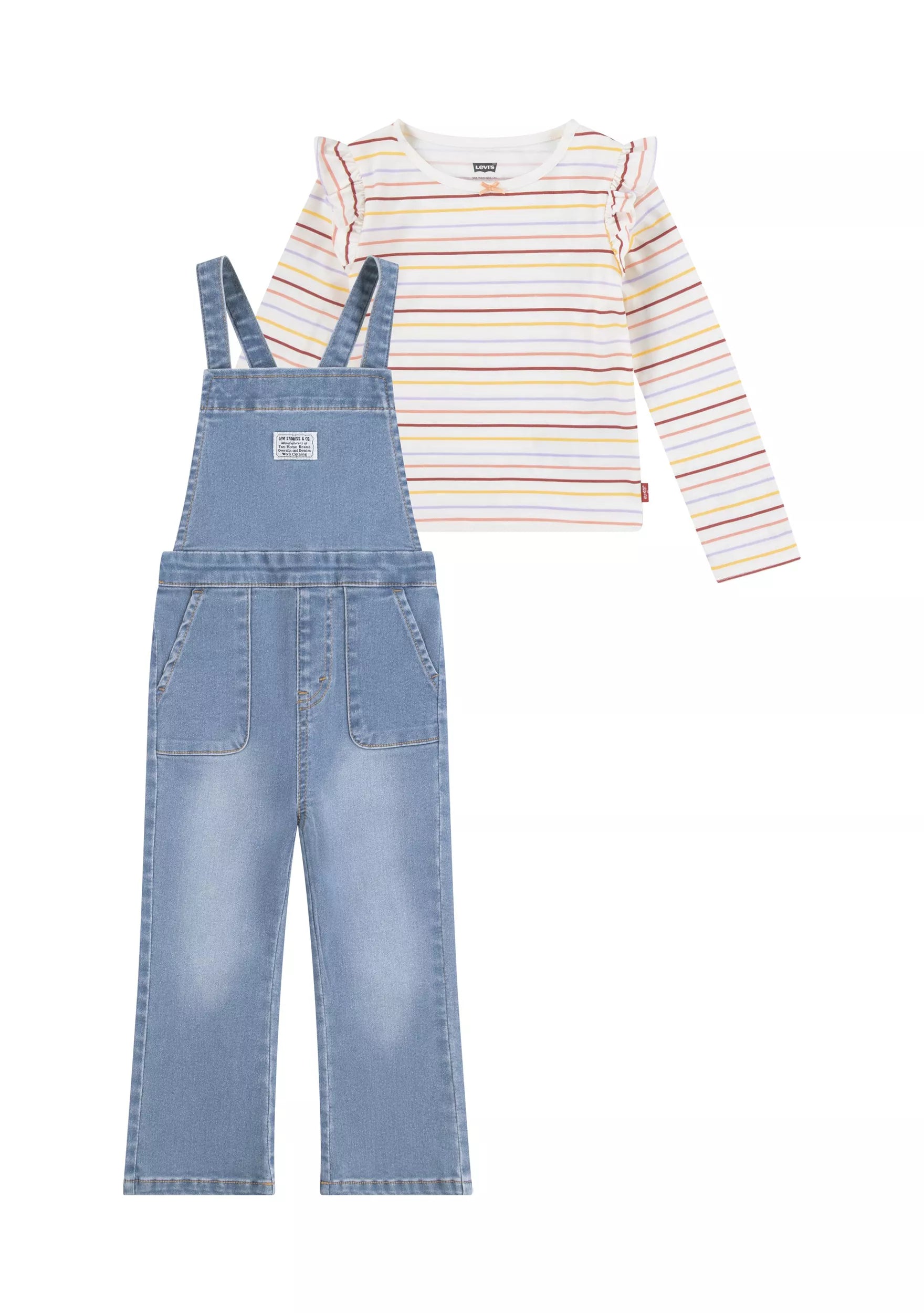 Levi's Ruffle T-Shirt and Flared Overalls Set
