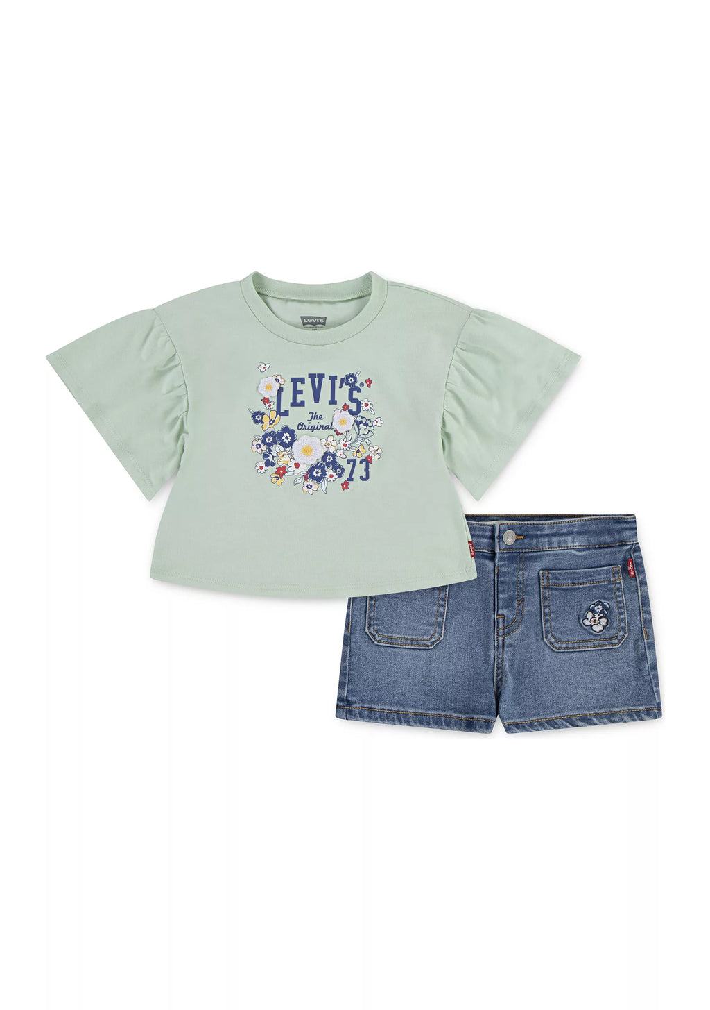 Levi's Graphic Flutter Sleeve T-Shirt and Denim Shorts Set
