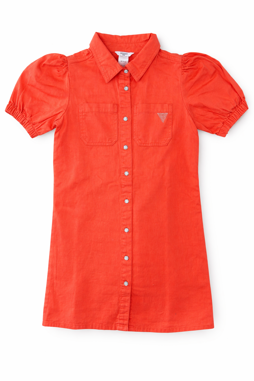 Guess Girls Coral Button-Up Puff Sleeve Dress
