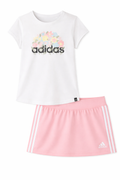 Adidas Floral Logo Tee & Blush Pink Skirt Set