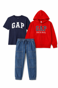 Gap Boys Full Zip Jacket, Logo T-shirt, Relaxed Pull-On Utility Joggers Set