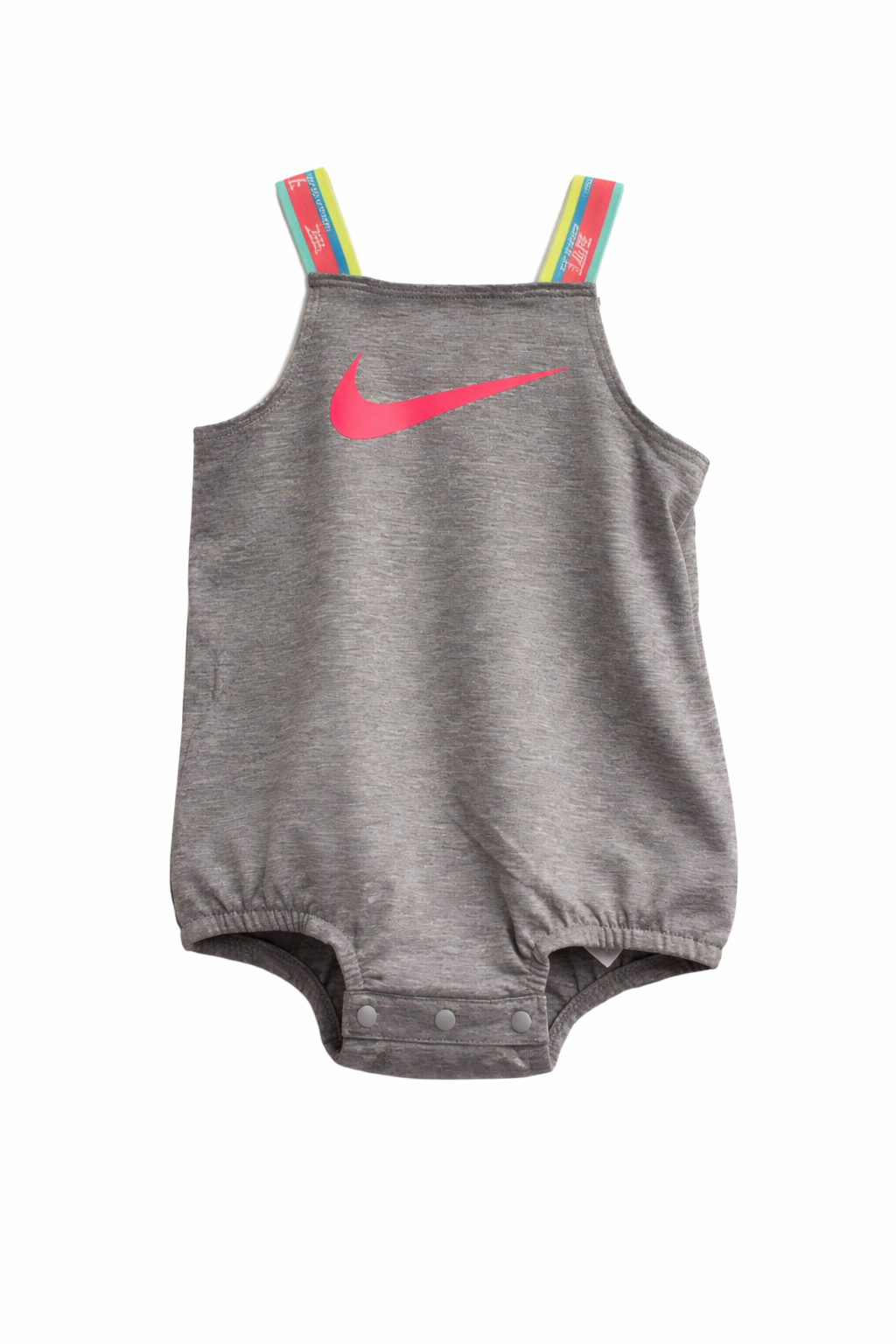 Nike Baby Romper – Grey with Rainbow Straps & Pink Logo