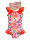 Coral Garden Ruffle Swimsuit with Sunglasses