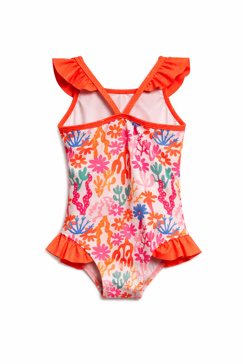 Coral Garden Ruffle Swimsuit with Sunglasses