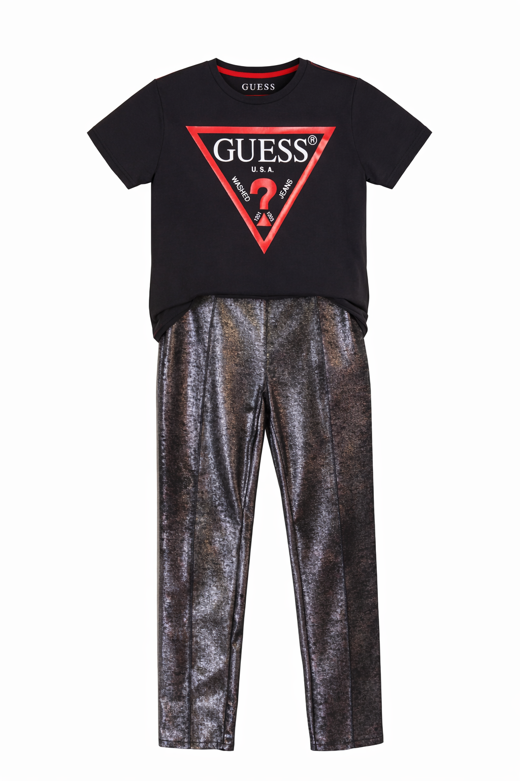 Guess Black Logo Tee & Metallic Leggings Set