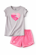 Nike Girls Gray Tee & Pink Shorts Set