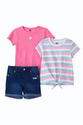 DKNY Girls 3-Piece Pink Tee & Denim Shorts Set