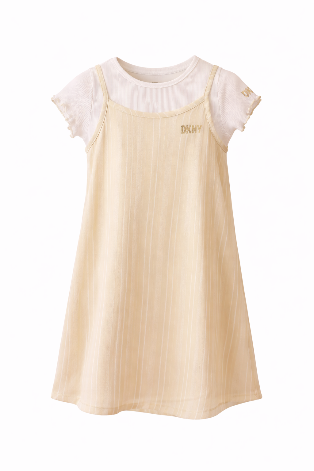 DKNY Striped Slip Dress with Ribbed Tee - Beige & Ovory