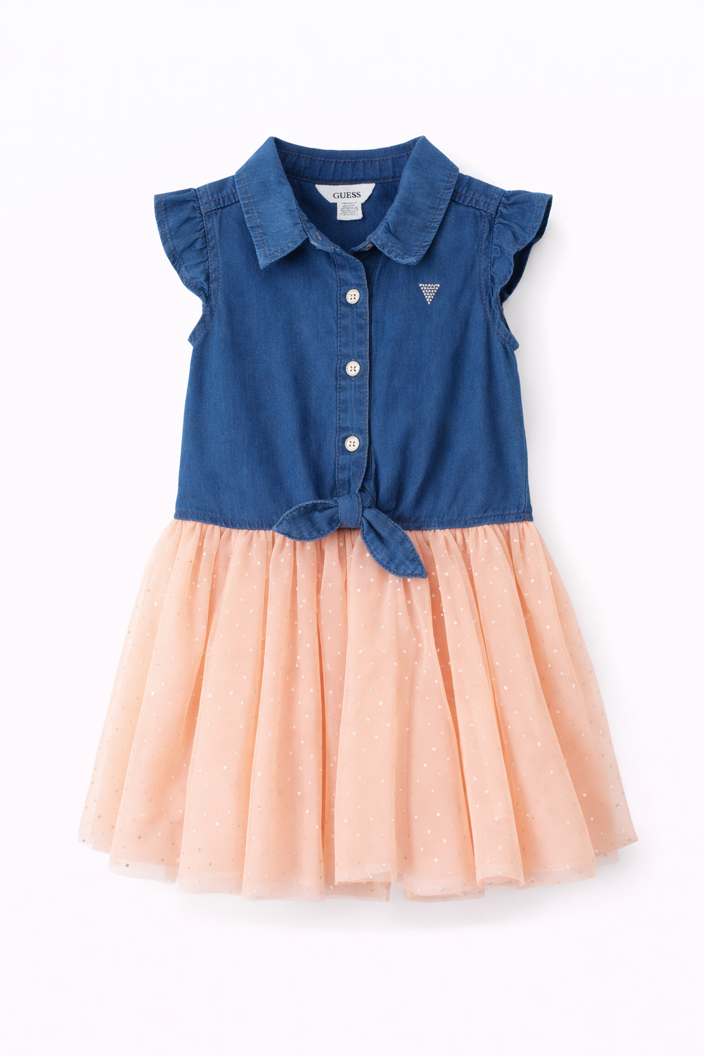 GUESS Girls Denim & Peach Tulle Dress