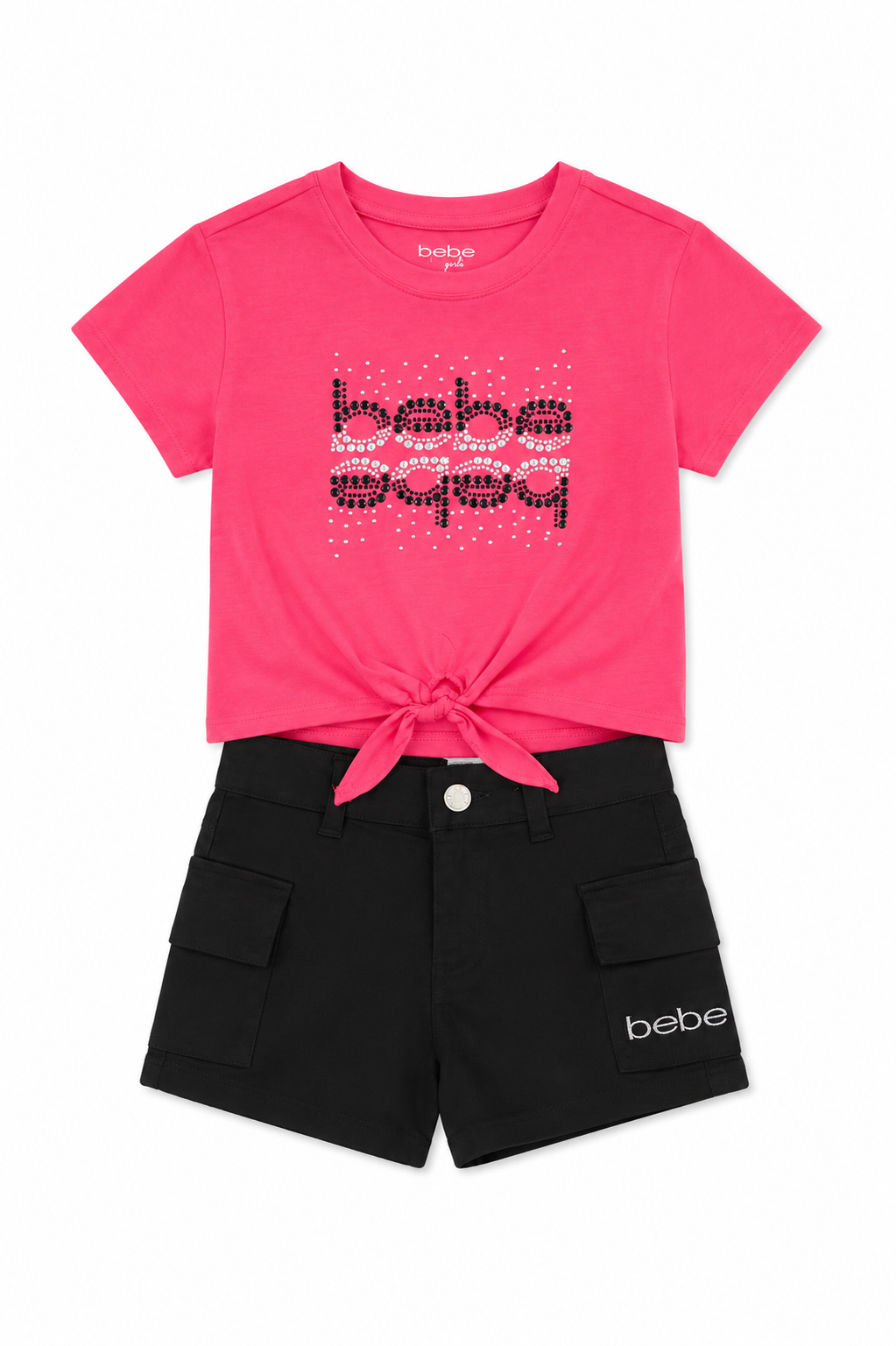 Bebe Girls Neon Pink Tie Front Shorts Set