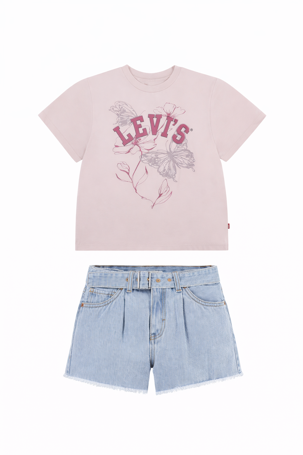 Levi's  Floral Oversized Tee & Denim Belted Shorts Set