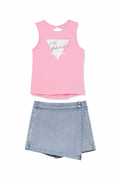 Guess Pink Triangle Denim Skort  Set