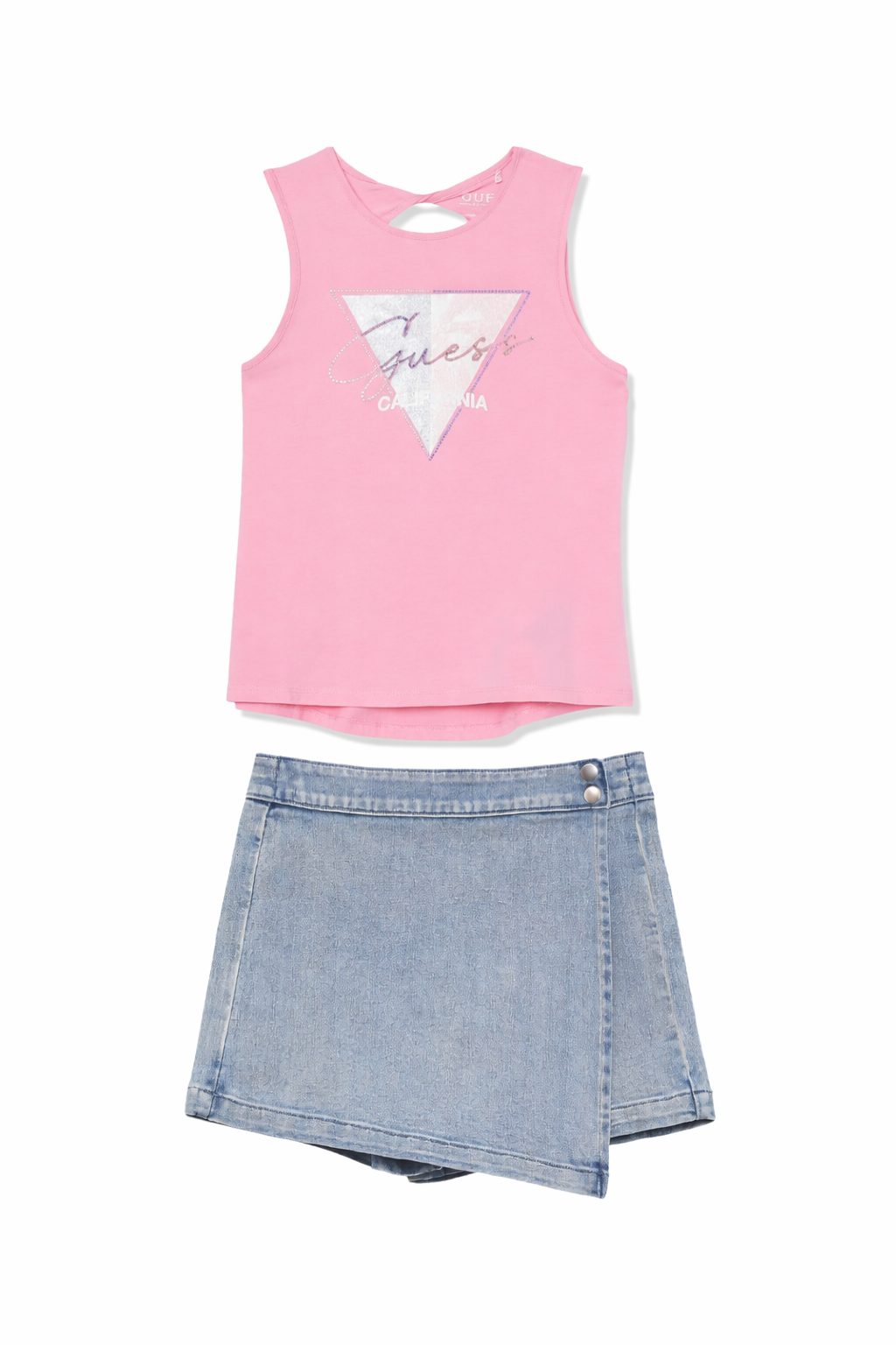 Guess Pink Triangle Denim Skort  Set