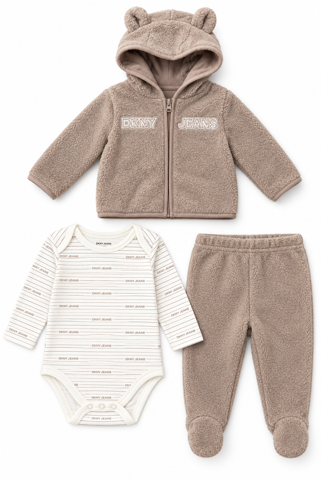 DKNY 3-Piece Teddy Bear Hooded Set
