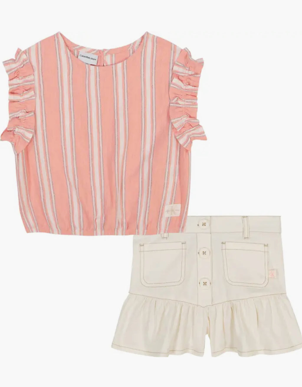 Calvin Klein Kids' Stripe Top & Ruffle Shorts Set