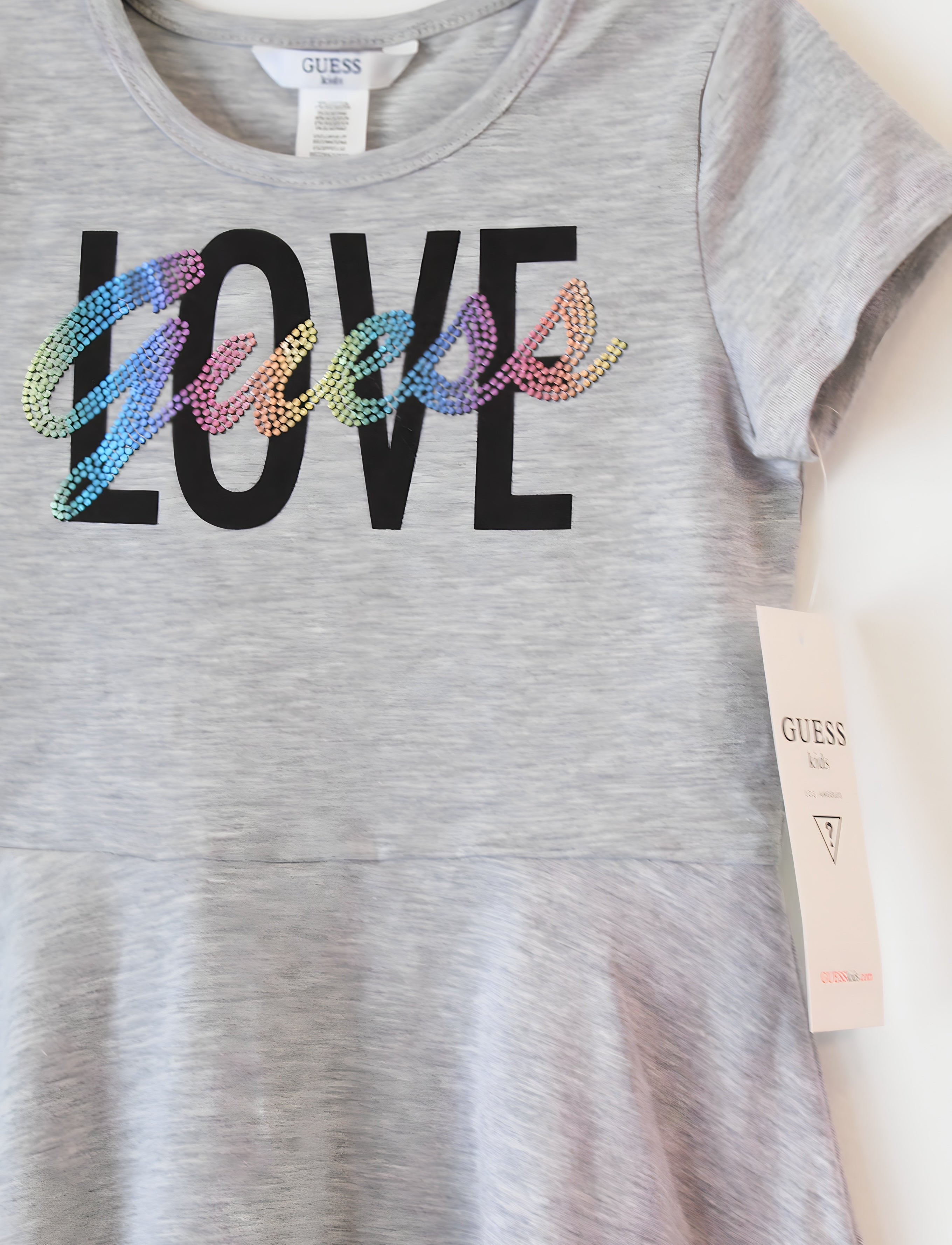 GUESS Girls Rhinestone “Love” Fit & Flare Dress