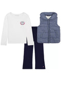Tommy Hilfiger Puffer Check Flare-Leg Vest, T-Shirt, and Pants, 3-Piece Set