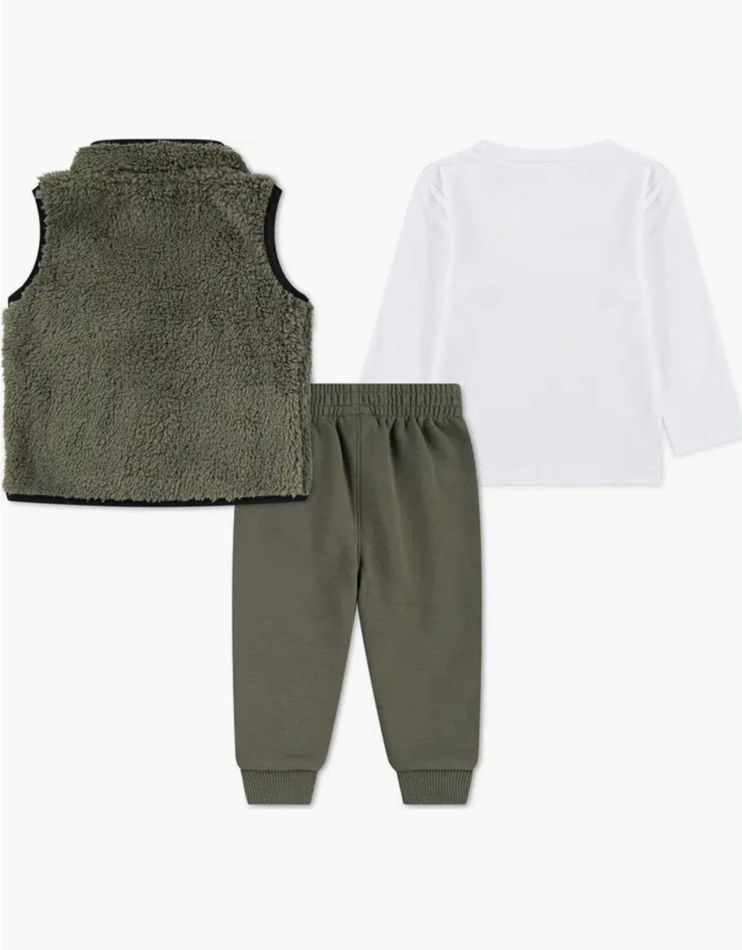 Nike Faux Shearling Vest, Logo T-Shirt & Fleece Joggers Set