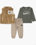 Nike Future Utility Faux Shearling Vest, Logo T-Shirt & Fleece Joggers Set