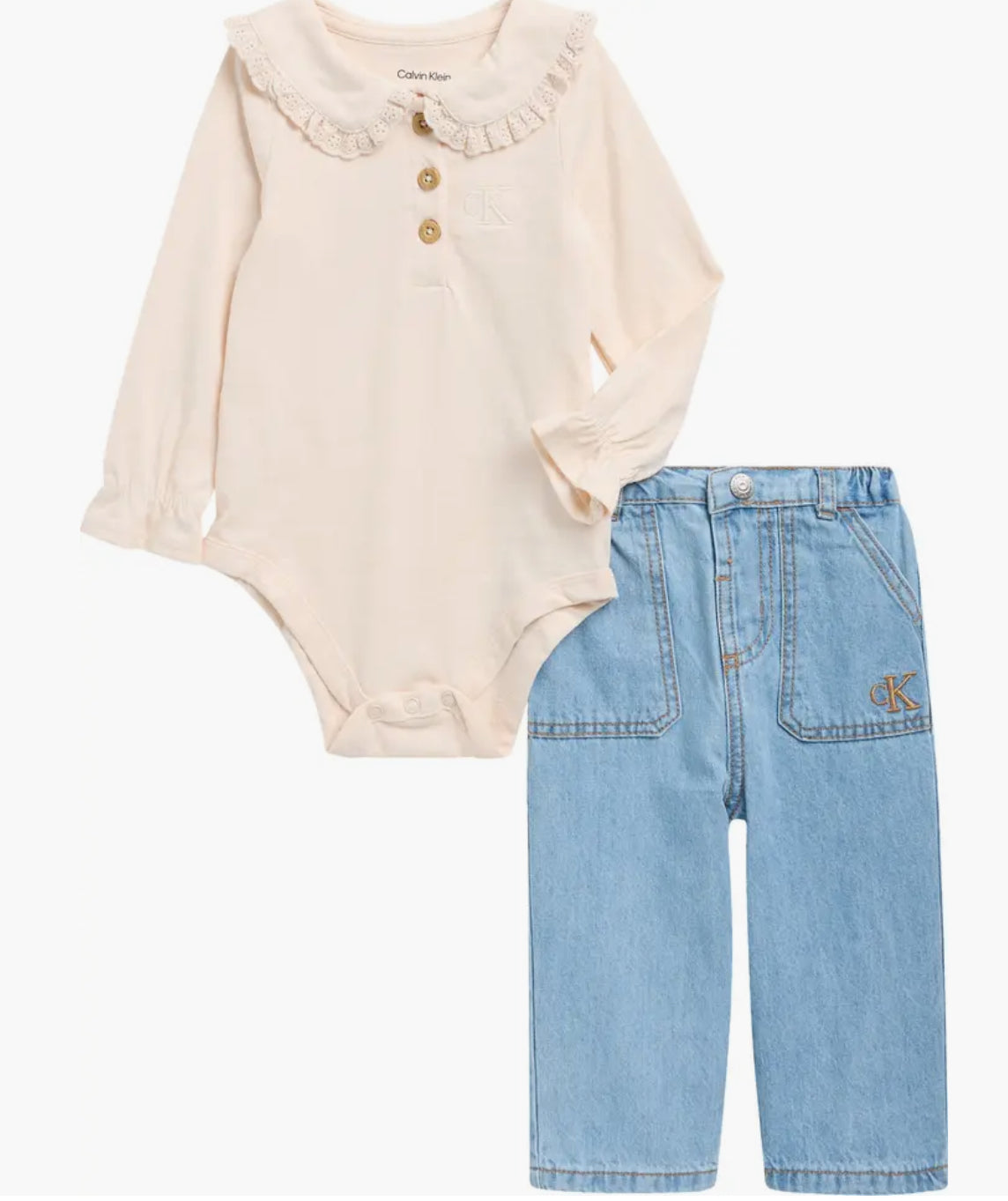 Calvin Klein Kids' Long Sleeve Polo & Jeans Set