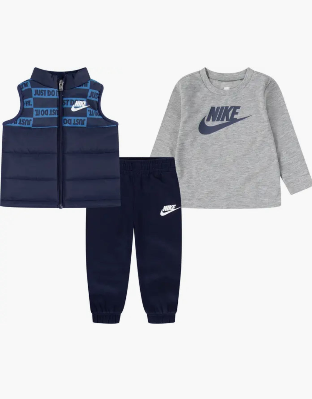 Nike Puffer Vest, Logo T-Shirt & Fleece Joggers Set