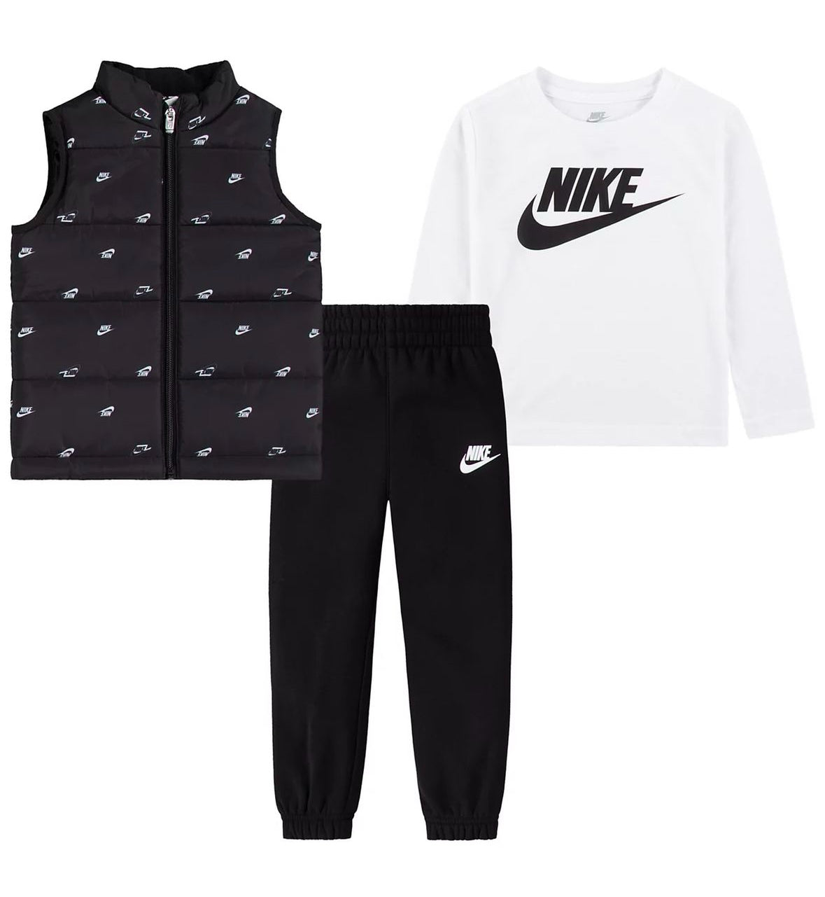 Nike Colorblock Puffer Vest, Logo T-Shirt & Fleece Joggers Set