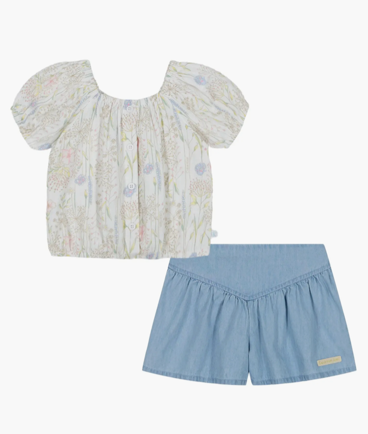 Calvin Klein Kids' Puff Sleeve Top & Chambray Shorts Set