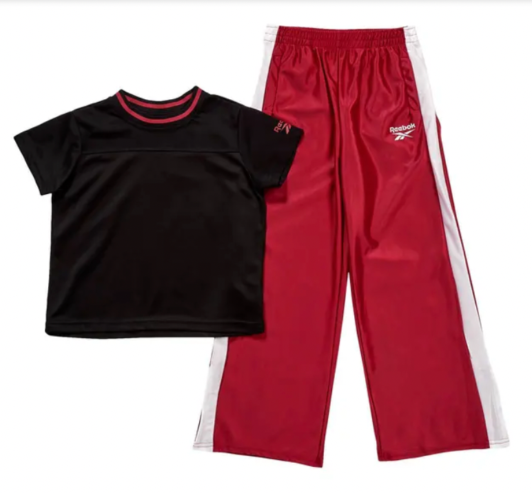 Reebok Black Tee & Red Track Pants Set