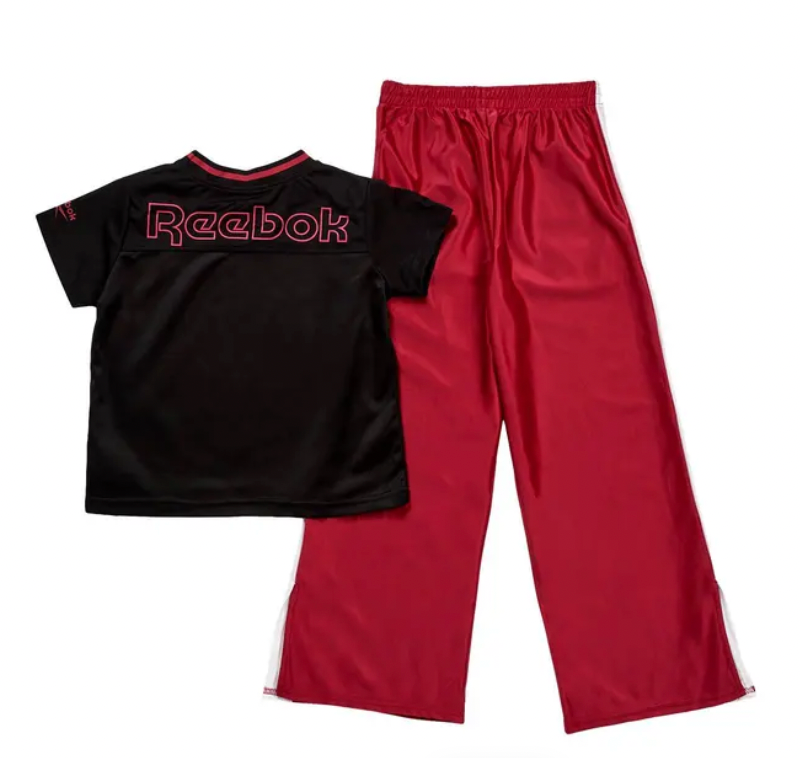 Reebok Black Tee & Red Track Pants Set