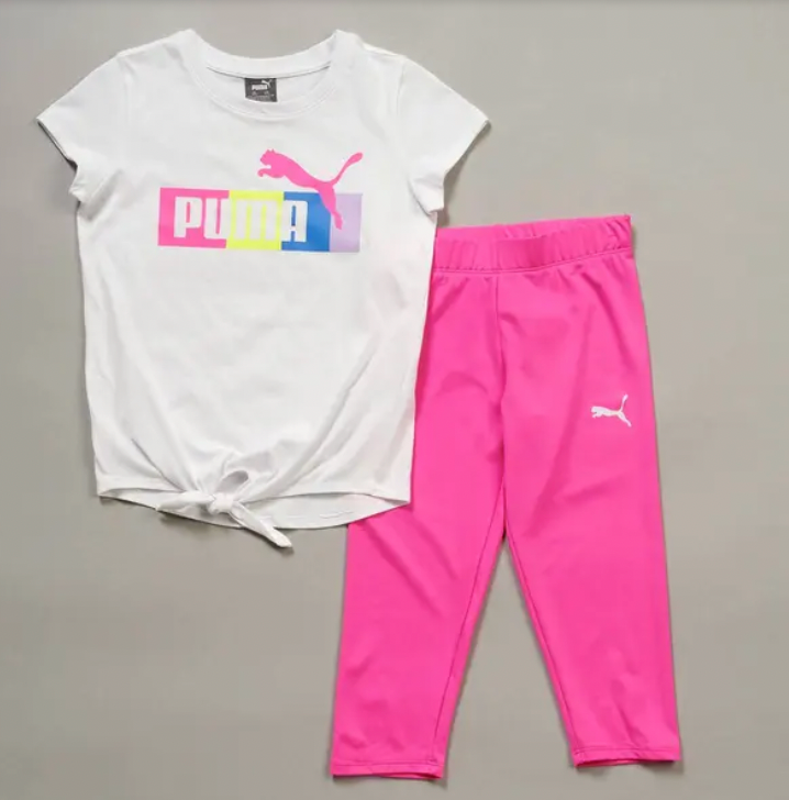 Puma Girls White Logo Tee & Pink Leggings Set