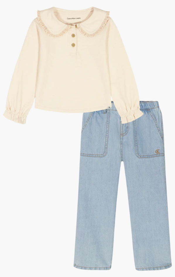 Calvin Klein Kids' Long Sleeve Polo & Jeans Set