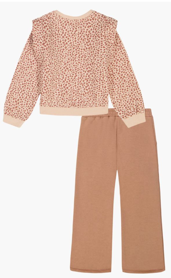 Calvin Klein French Terry Leopard Print Pullover & Wide Leg Pants Set