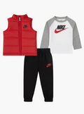 Nike Colorblock Puffer Vest, Logo T-Shirt & Fleece Joggers Set