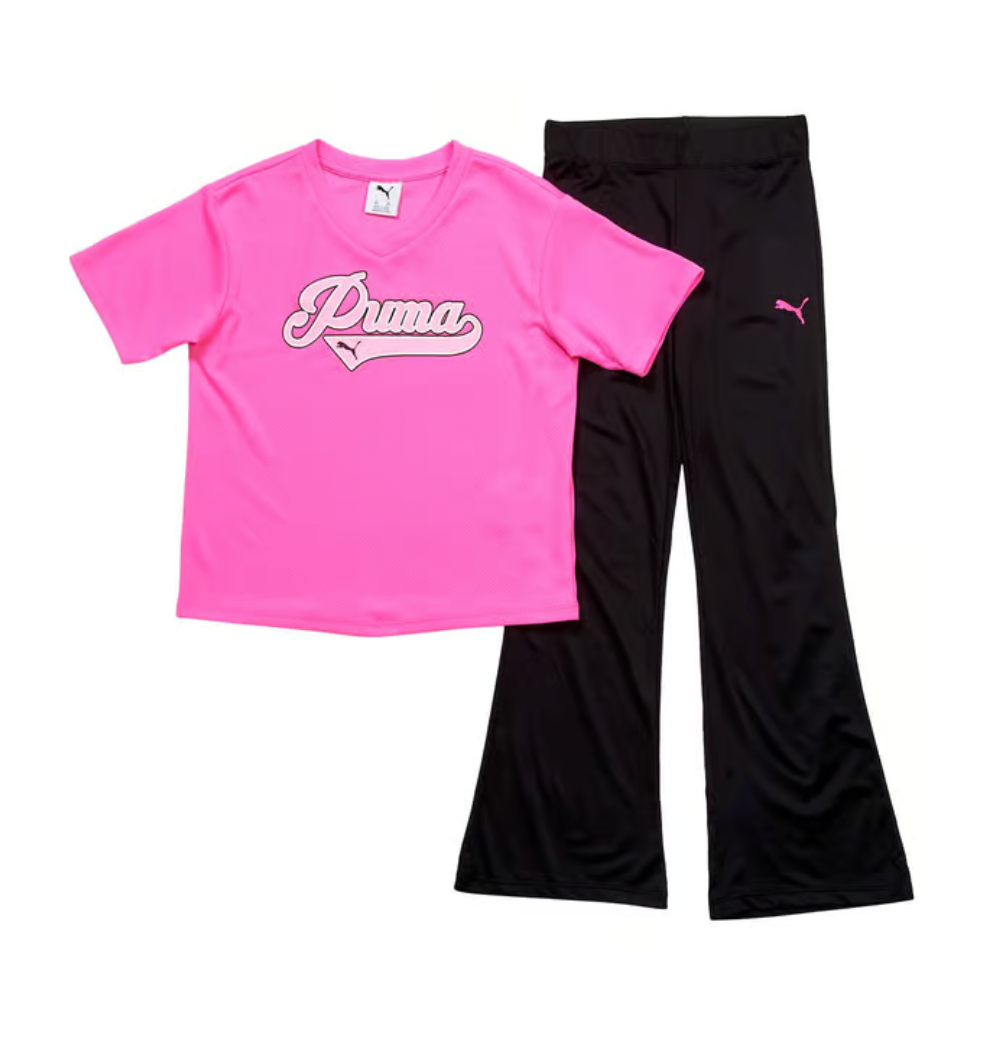 Puma Mesh Short Sleeve Tee with Flared Leggings Set