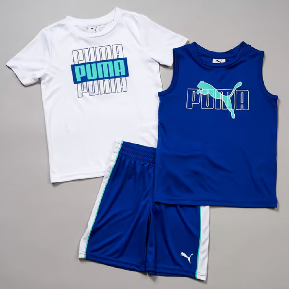 Puma 3-Pieces Poly Short Sleeve Tee/Muscle Tee/Shorts Set