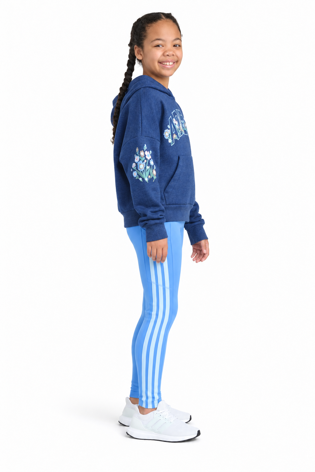 Adidas Puffy Florals Loose Fit Hoodie & Cellphone Pocket 3-Stripe Leggings