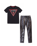 Guess Black Logo Tee & Metallic Leggings Set