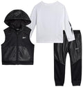 Reebok Boys Athletic Set – 3 Piece Zip Puffer Vest, Long Sleeve Jersey Tee, and Fleece Jogger Pants