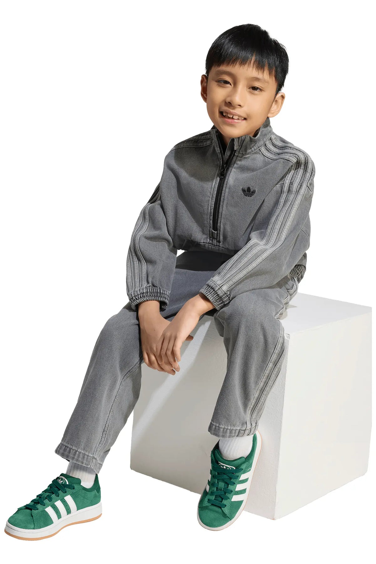 Adidas Denim Half Zip Sweatshirt & Sweatpants Set