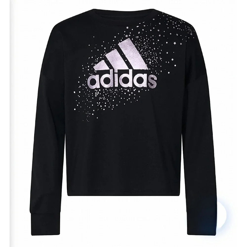 Adidas Long Sleeve Foil Logo with Stars Boxy Tee & Glam Foil Stars & Dot 3 Stripe Cozy Leggings Set