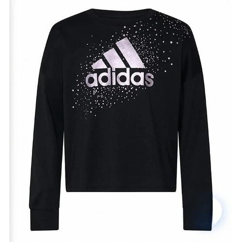 Adidas Long Sleeve Foil Logo with Stars Boxy Tee & Glam Foil Stars & Dot 3 Stripe Cozy Leggings Set